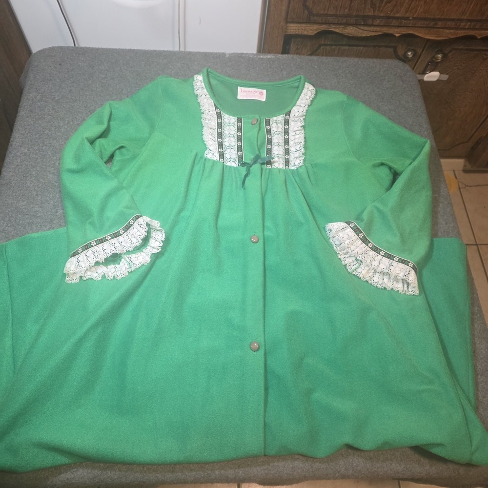 vintage green Lorraine house dress Medium L2